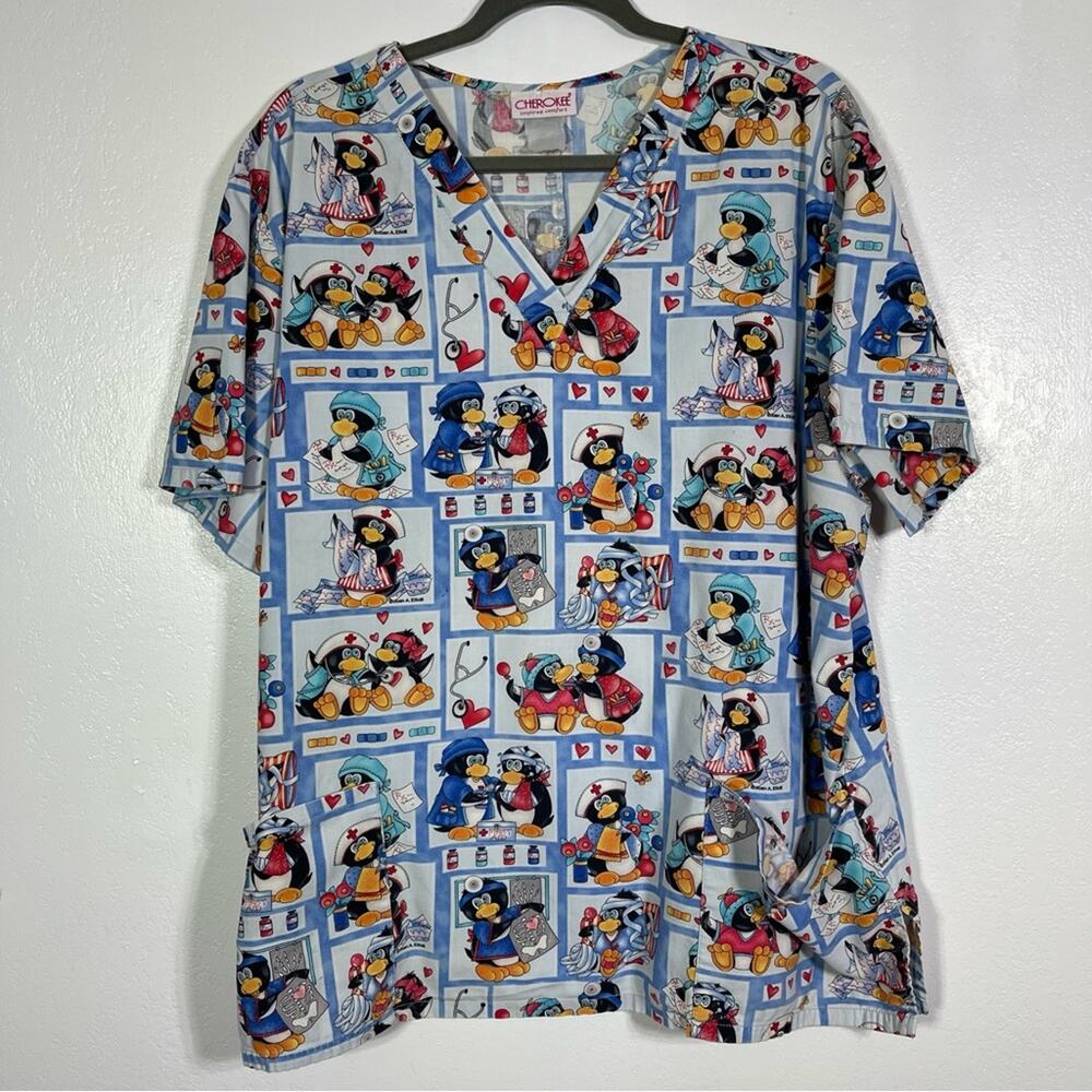 Cherokee, Cute Nurse Penguin Scrub Top, Similar to a 2X. Excellent condition!